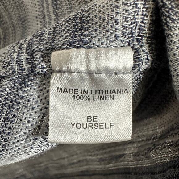 Flax Linen Women's M Zen Duster Jacket Navy Blue Stripe Oversized Lagenlook Boho - Picture 7 of 10